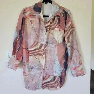 SHEIN Pink artsy pattern button-down small long-sleeved